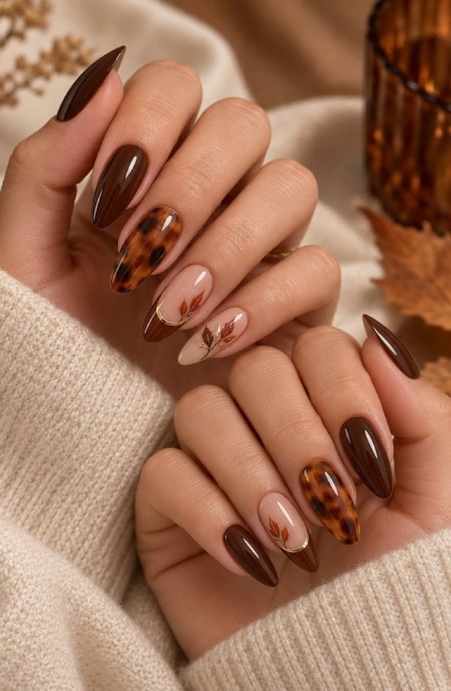 Tortoiseshell Chocolate Almond Nails Tortoiseshell Chocolate Almond Nails — Chocolate Nails