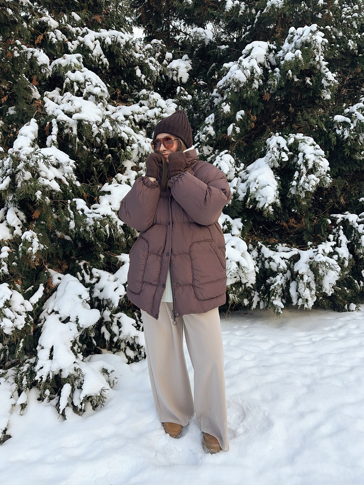 Chocolate Puffer With Cream Loungewear Winter Look