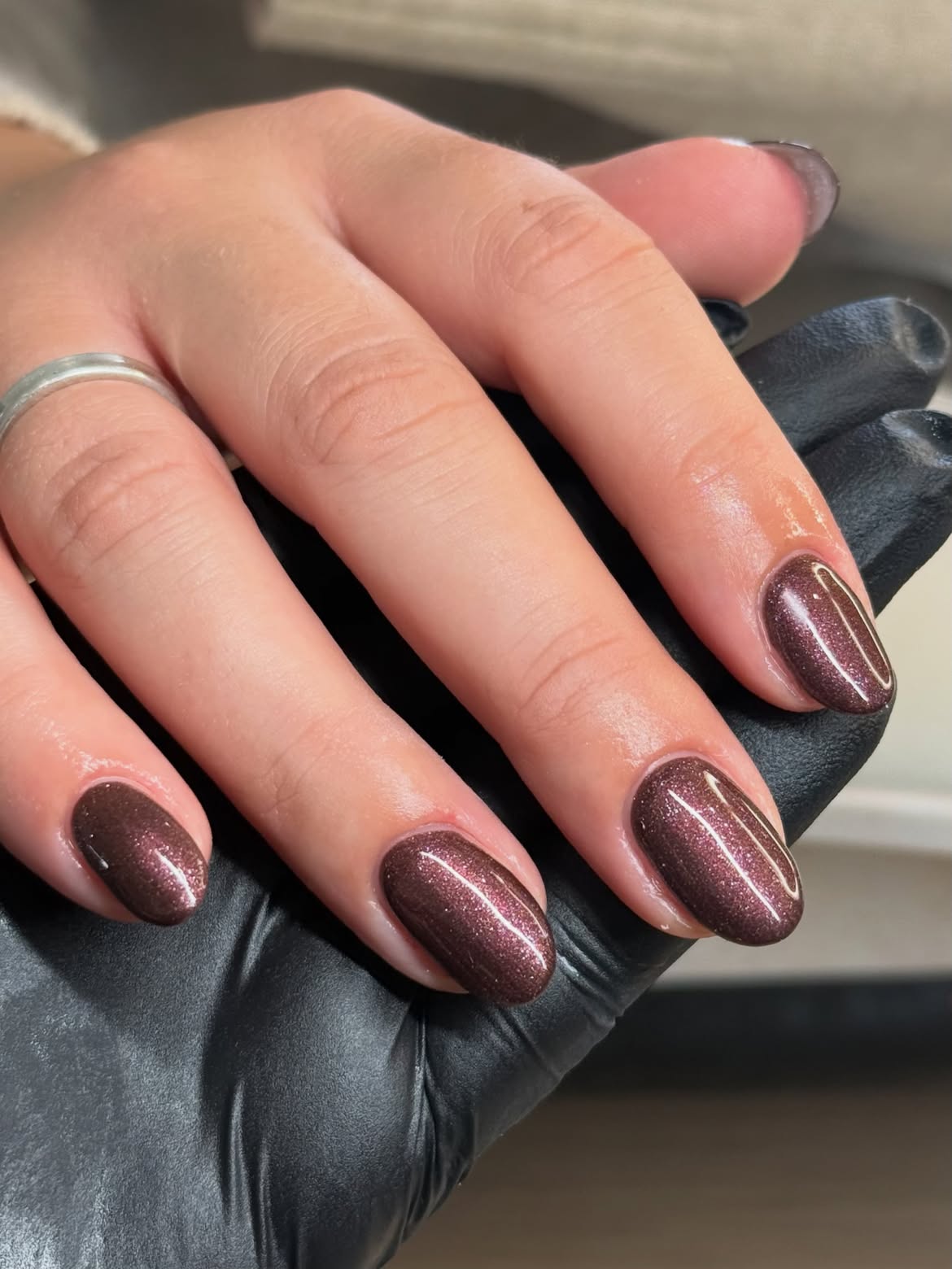 Chocolate Sparkle Oval Nails