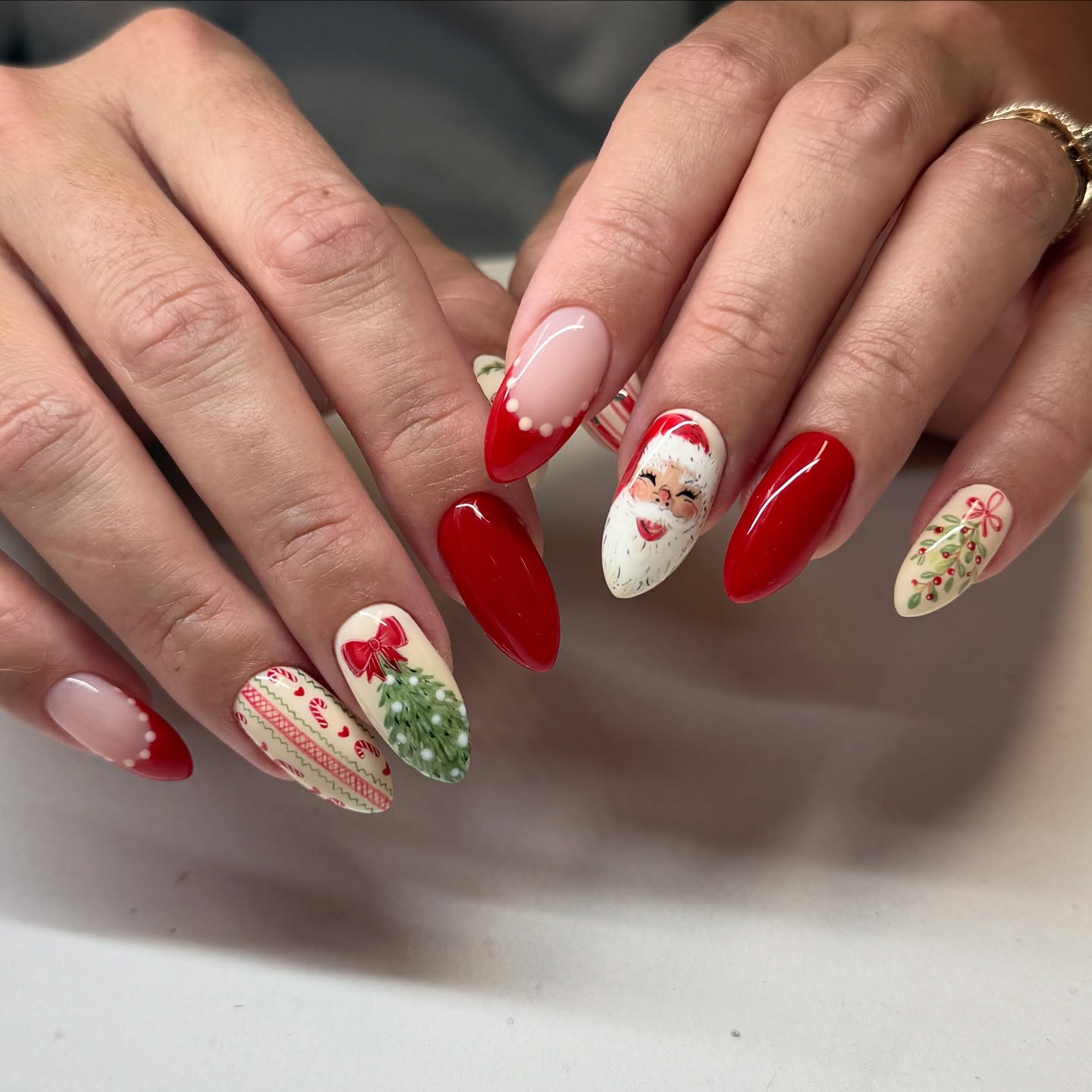 Christmas Character & Candy Cane Oval Nails