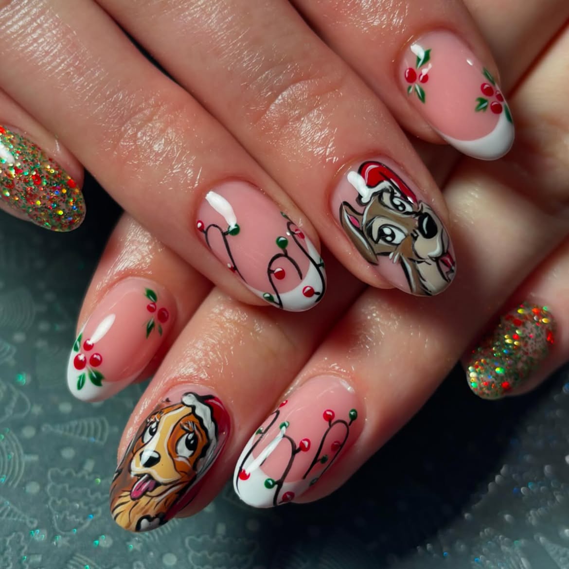 Christmas Character French Tip Nails