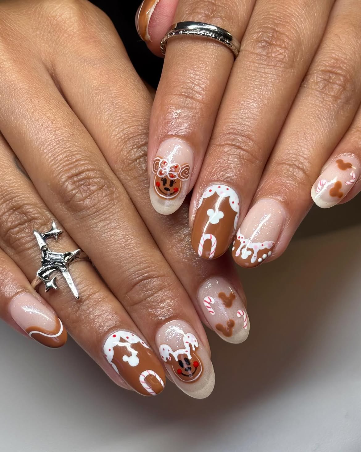 Christmas Gingerbread Character French Tips