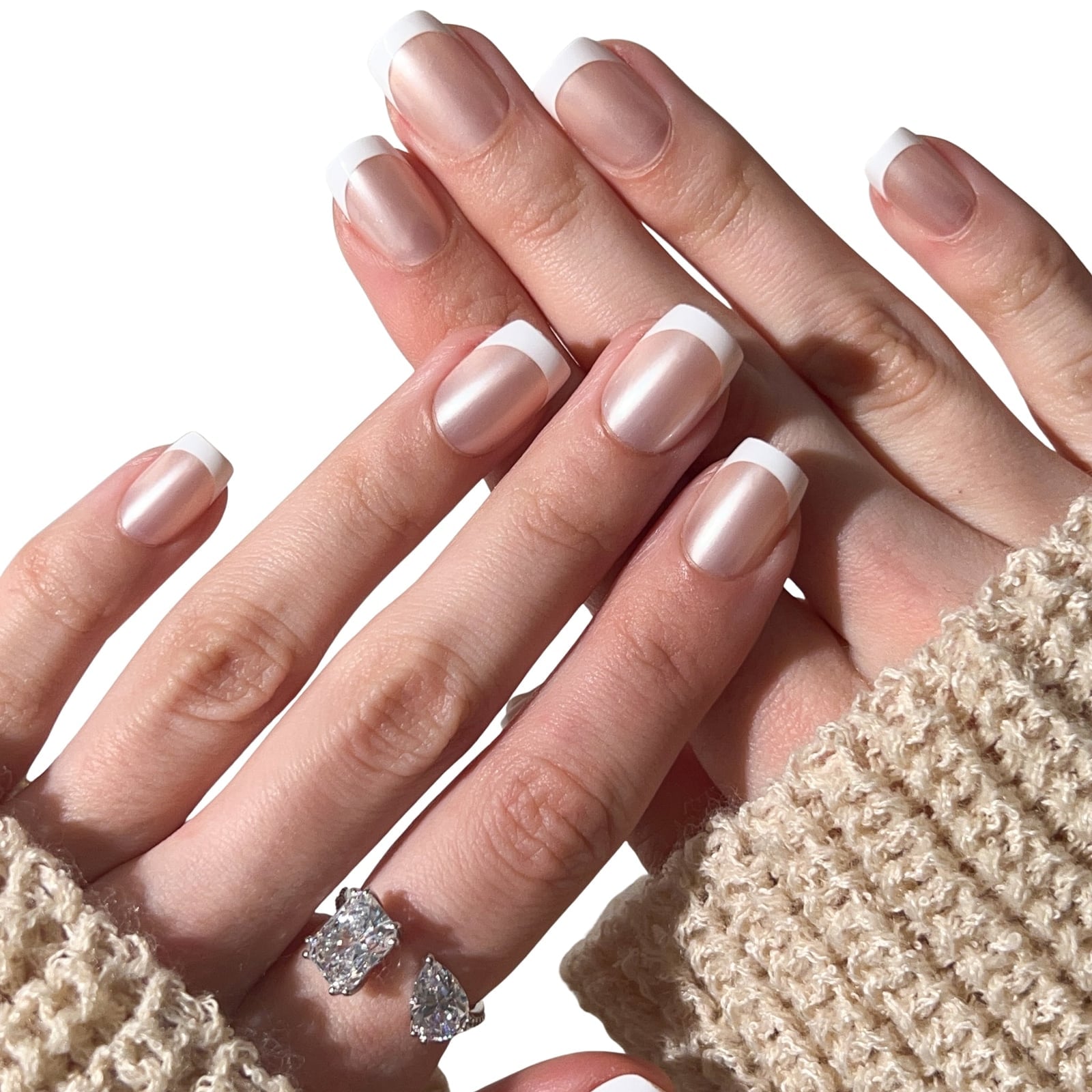 Medium Almond Sheer Pink Silver Chrome French, With Soft Medium Almond Sheer Pink Silver Chrome French, With Soft — Chrome French Tip Nails