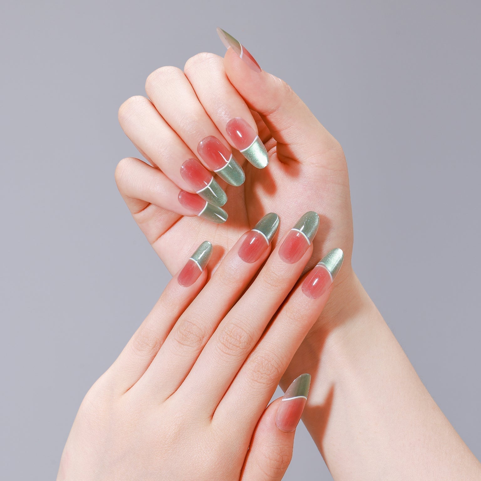 Long Oval Green Chrome French Tips Long Oval Green Chrome French Tips — Chrome French Tip Nails