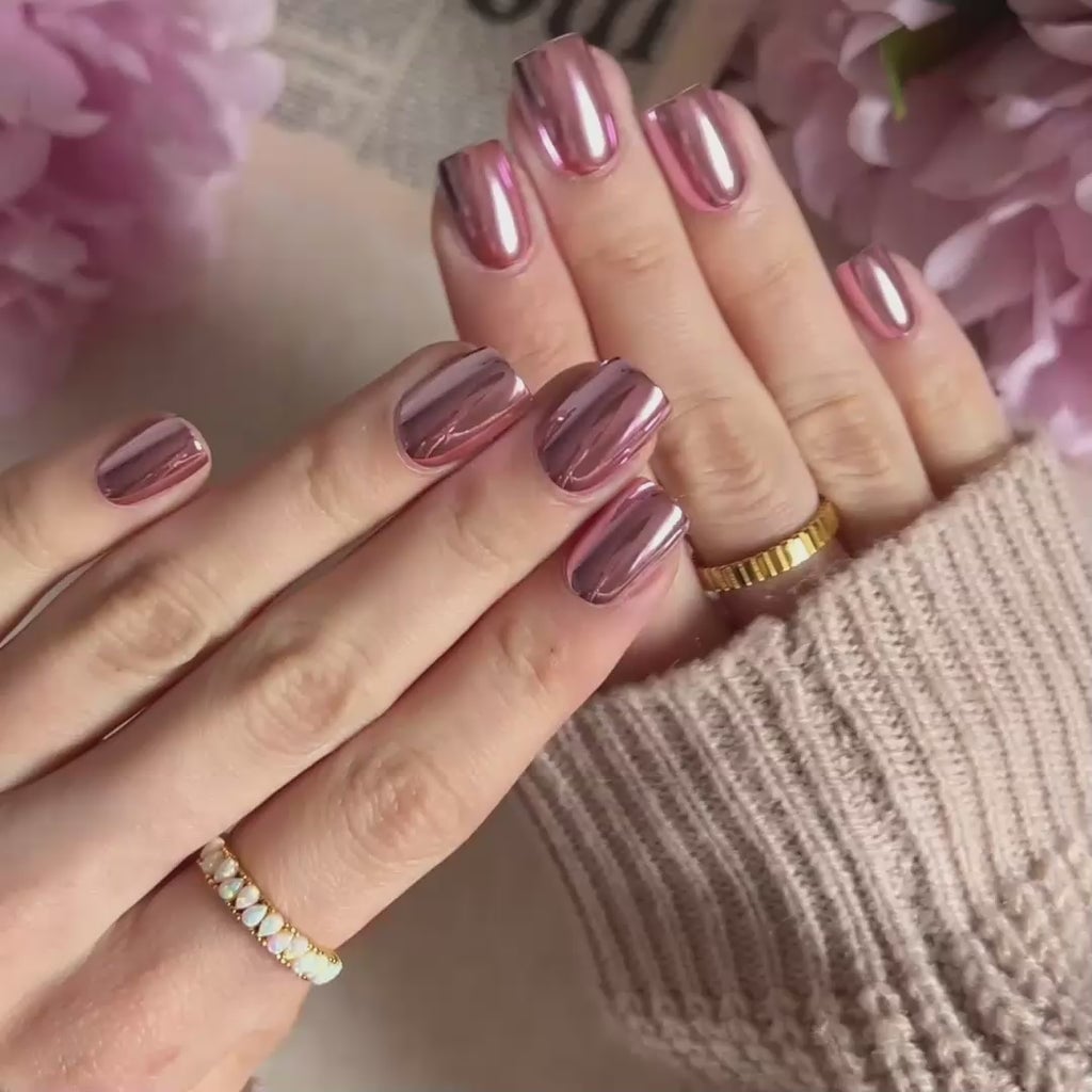 Rose Gold Chrome Short Square Nails Rose Gold Chrome Short Square Nails — Chrome Nails