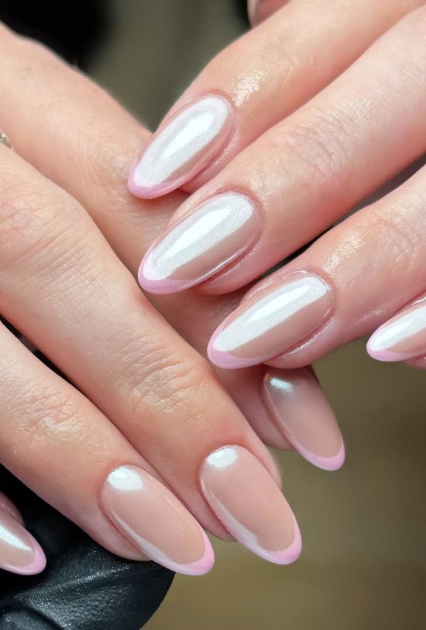 Nude Base Pink French Tip Chrome Nails Nude Base Pink French Tip Chrome Nails — Chrome Nails Colors