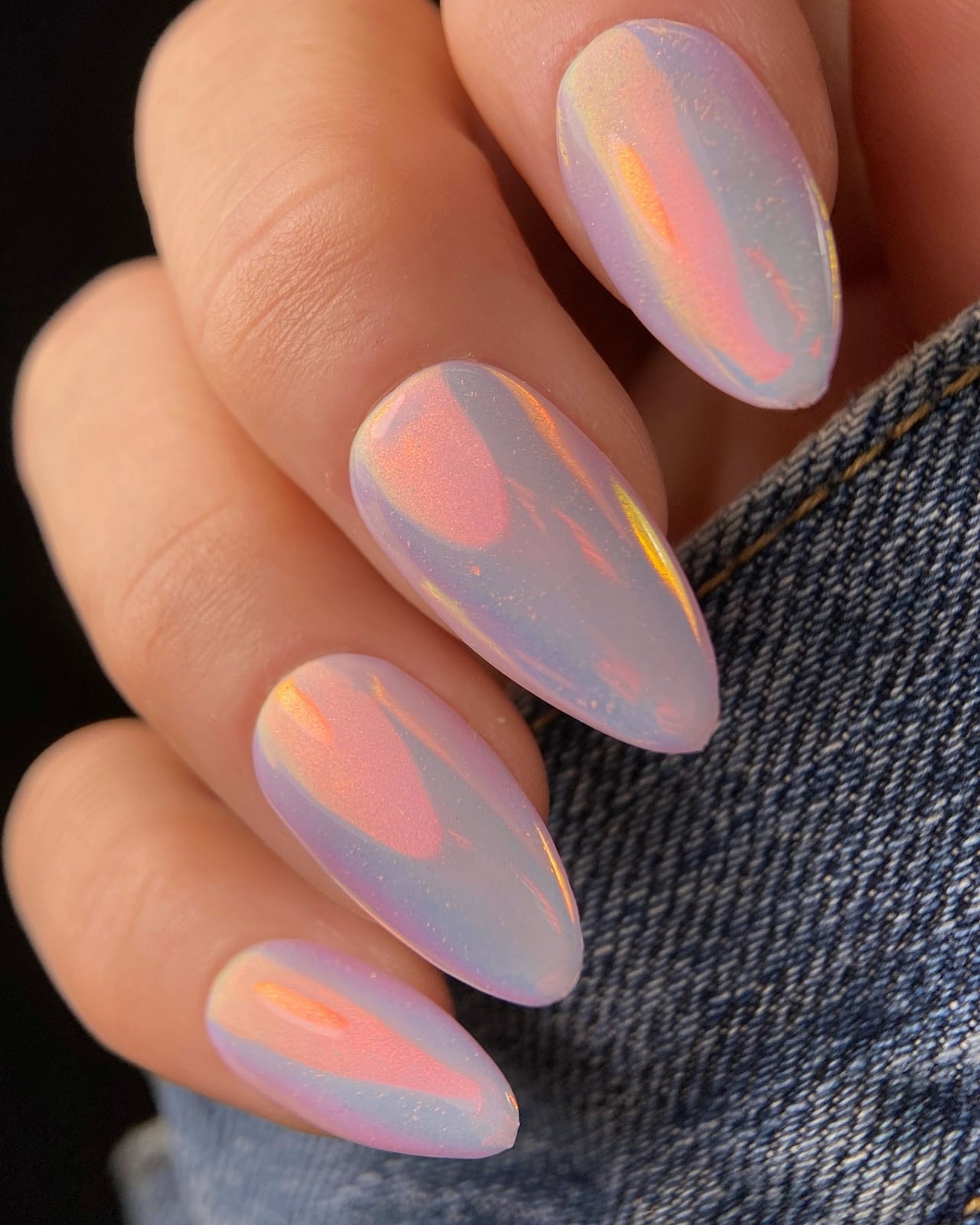 Iridescent Pink Orange Blue Shift Chrome Nails Iridescent Pink Orange Blue Shift Chrome Nails — Chrome Nails Colors