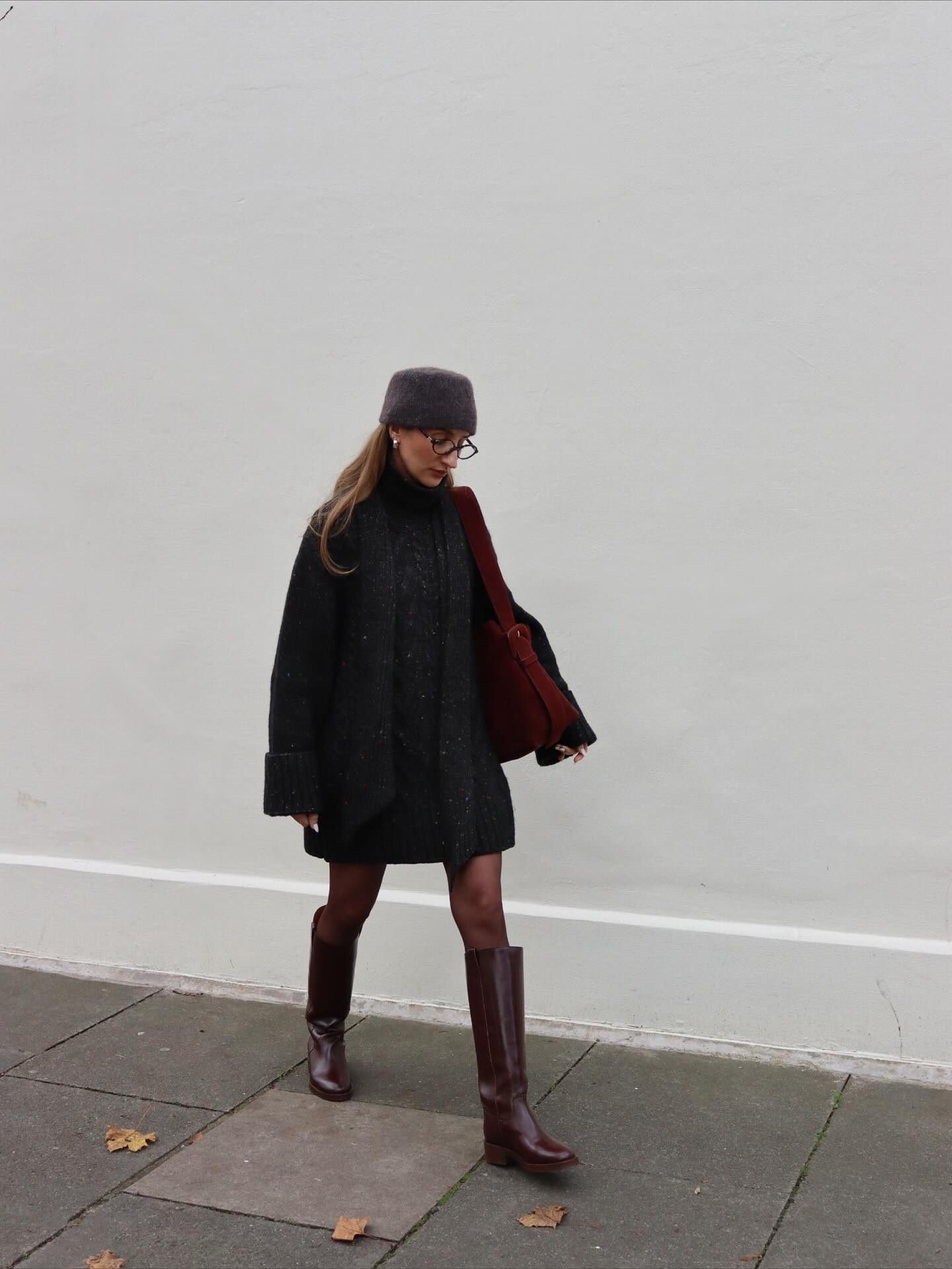 Chunky Knit Tunic Dress With Knee-High Boots