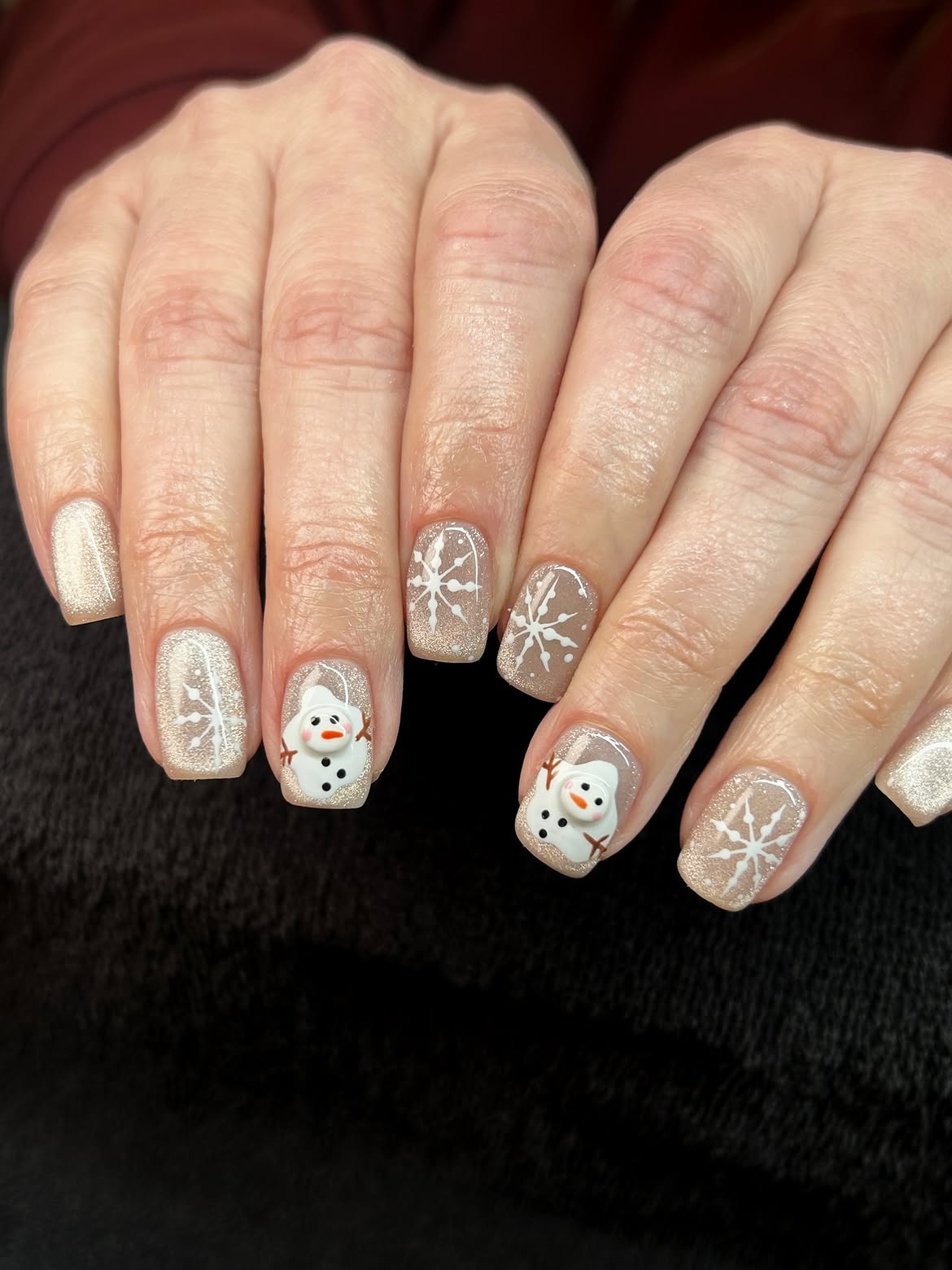 Chunky Snowman & Snowflake Nail Art