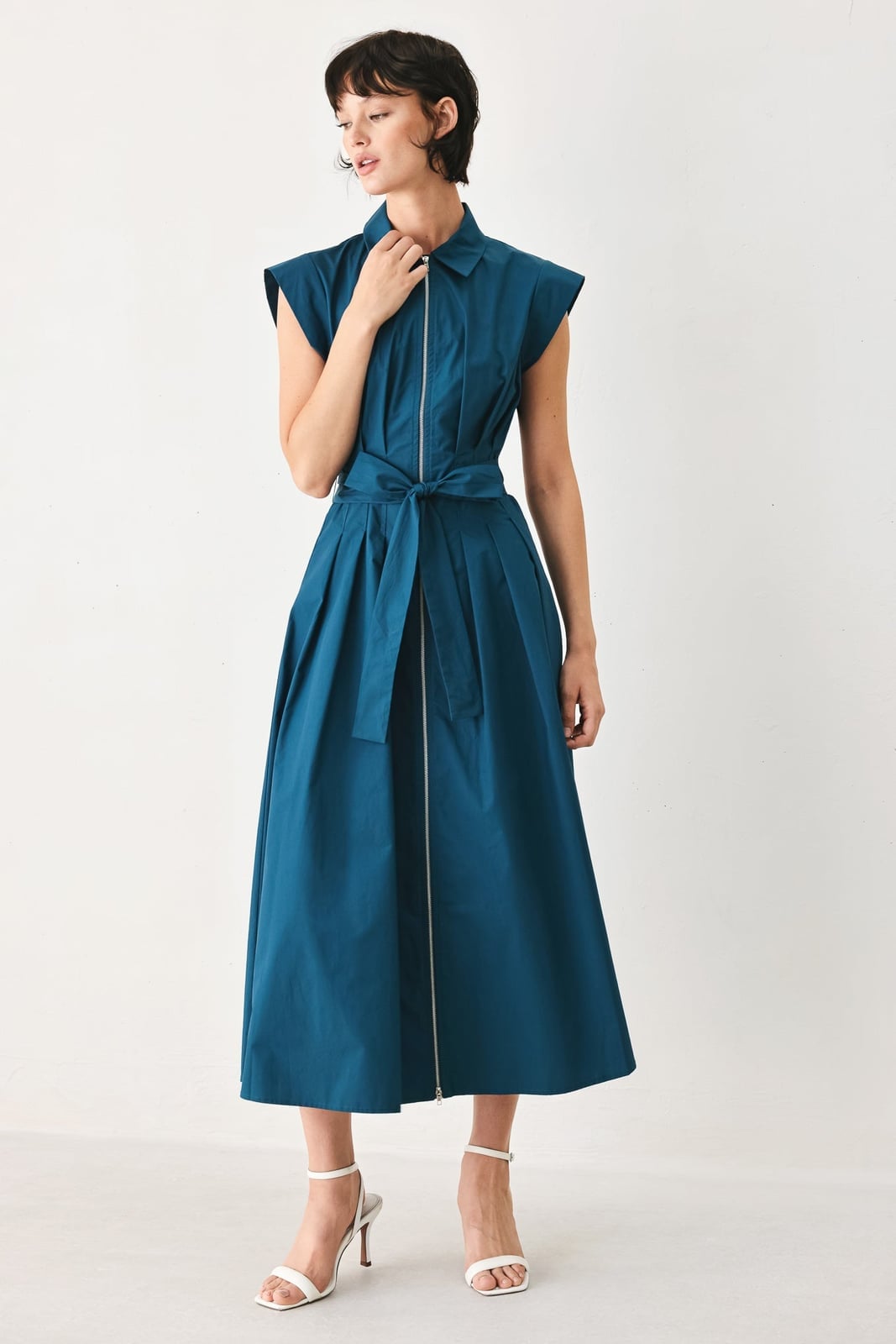 Teal collared midi dress with white heels Teal collared midi dress with white heels — Church Outfits