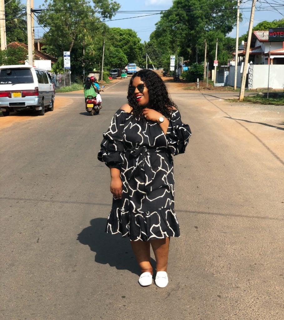 Patterned midi dress with voluminous sleeves and tie waist Patterned midi dress with voluminous sleeves and tie waist — Church Outfits Black Women