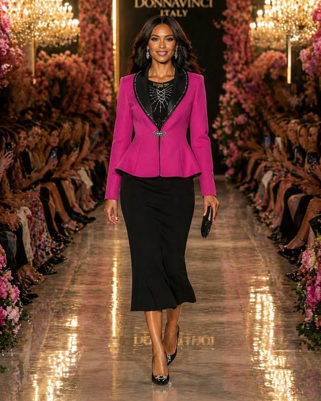 Fuchsia peplum jacket with black pencil skirt Fuchsia peplum jacket with black pencil skirt — Church Outfits Black Women