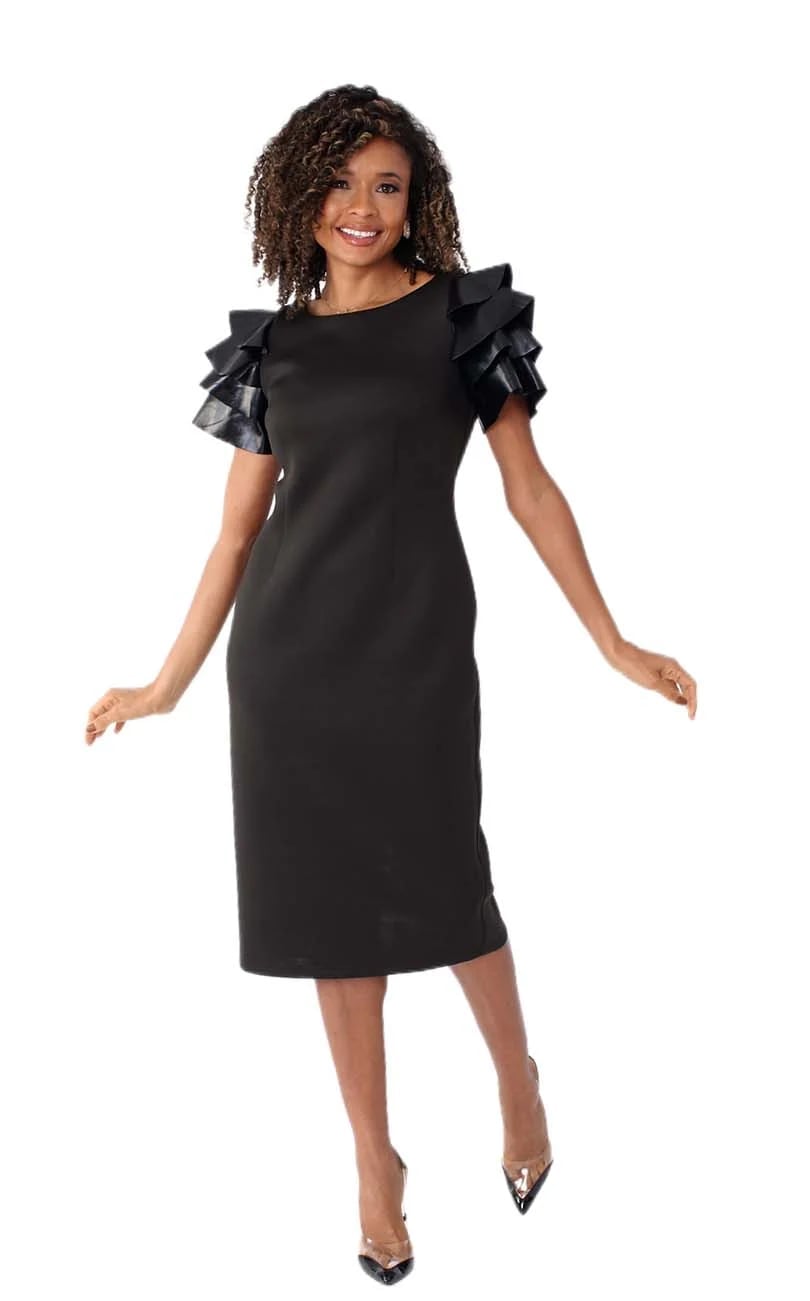 Sheath dress with ruffled faux leather sleeves Sheath dress with ruffled faux leather sleeves — Church Outfits Black Women
