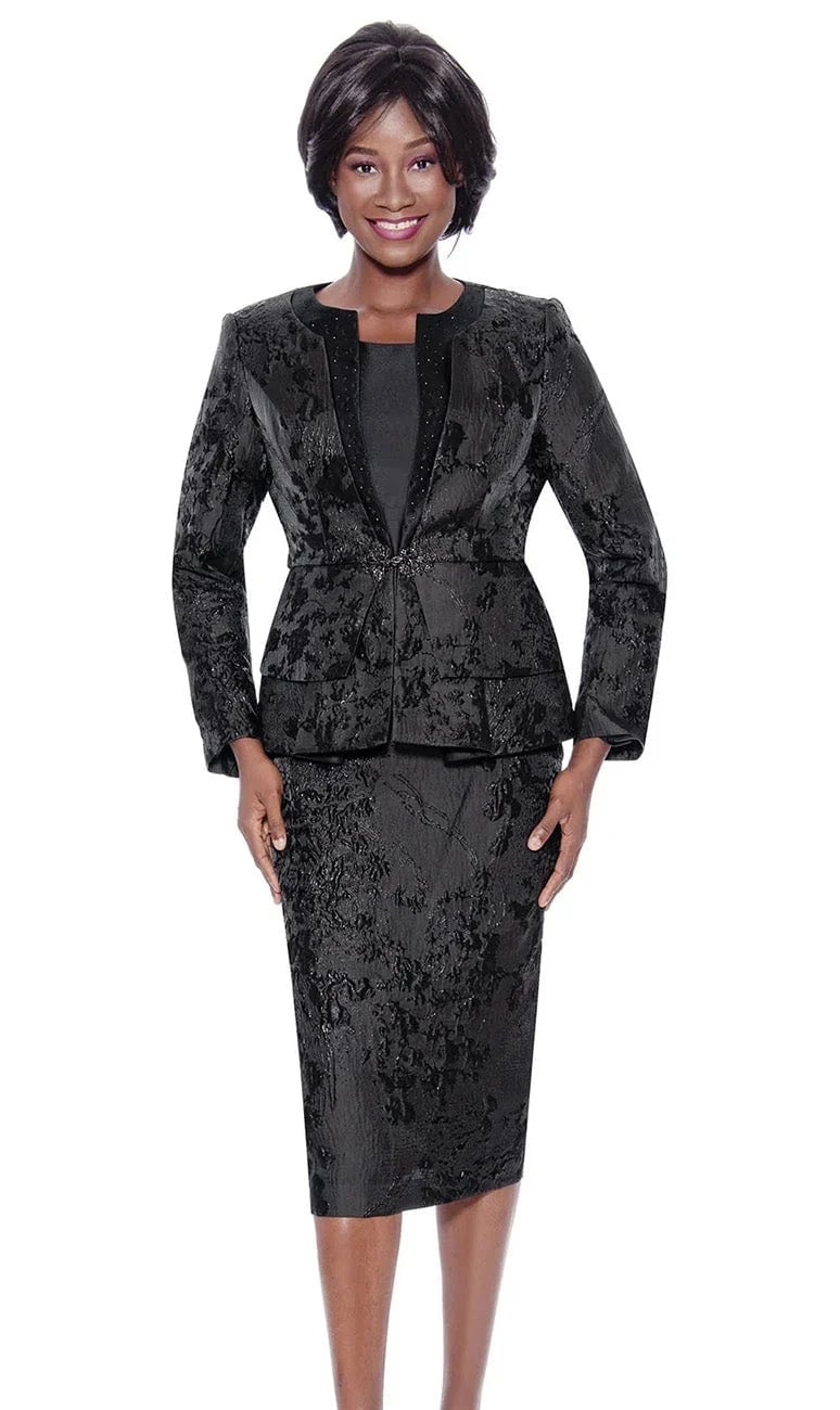 Textured black peplum suit with embellished collar Textured black peplum suit with embellished collar — Church Outfits Black Women