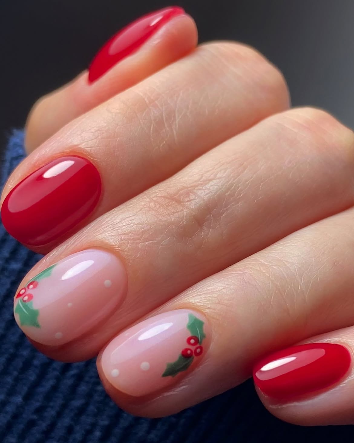 Classic Red and Holly Berry Christmas Nails