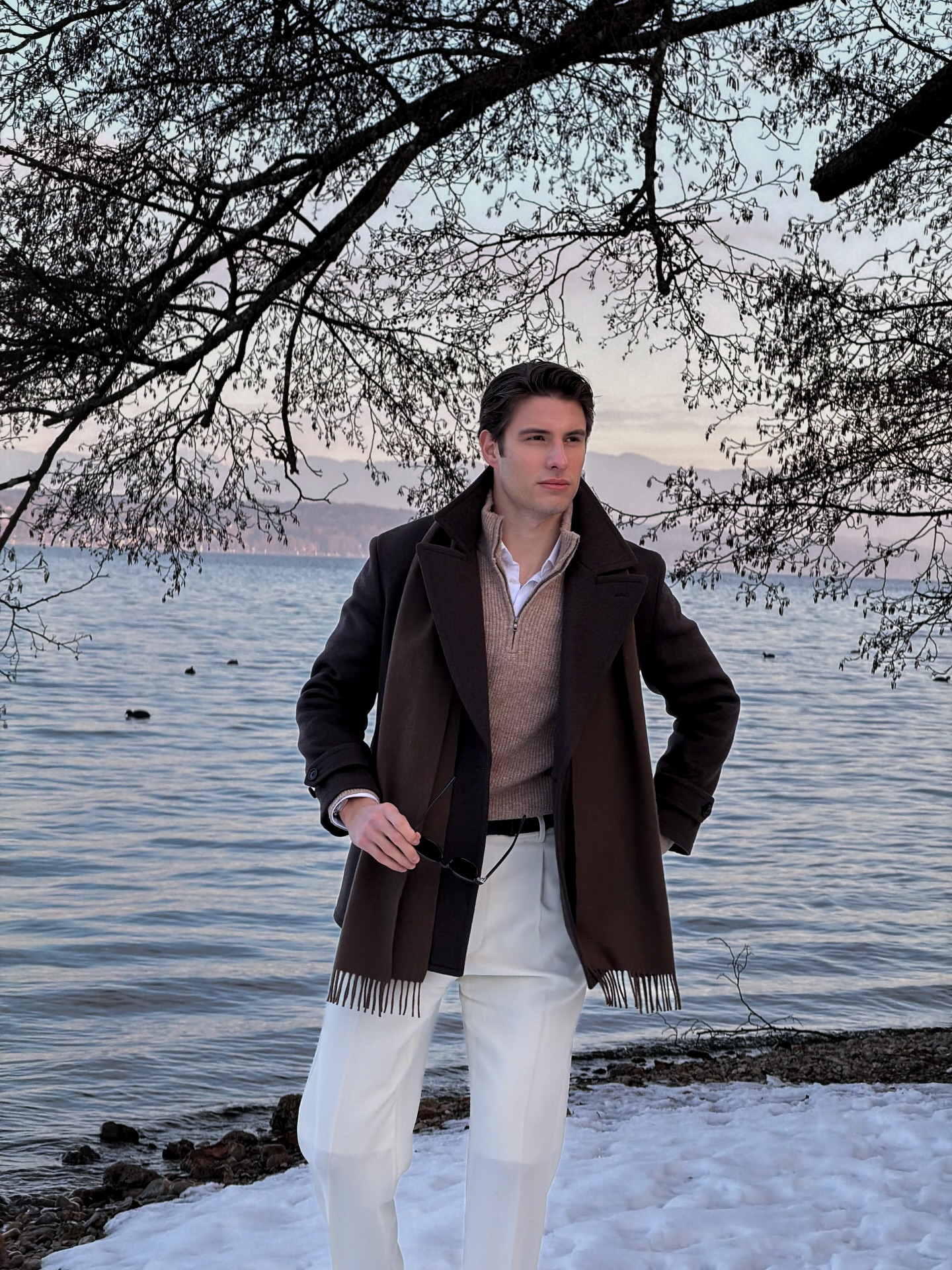 Classic Winter Layers With Cream Trousers