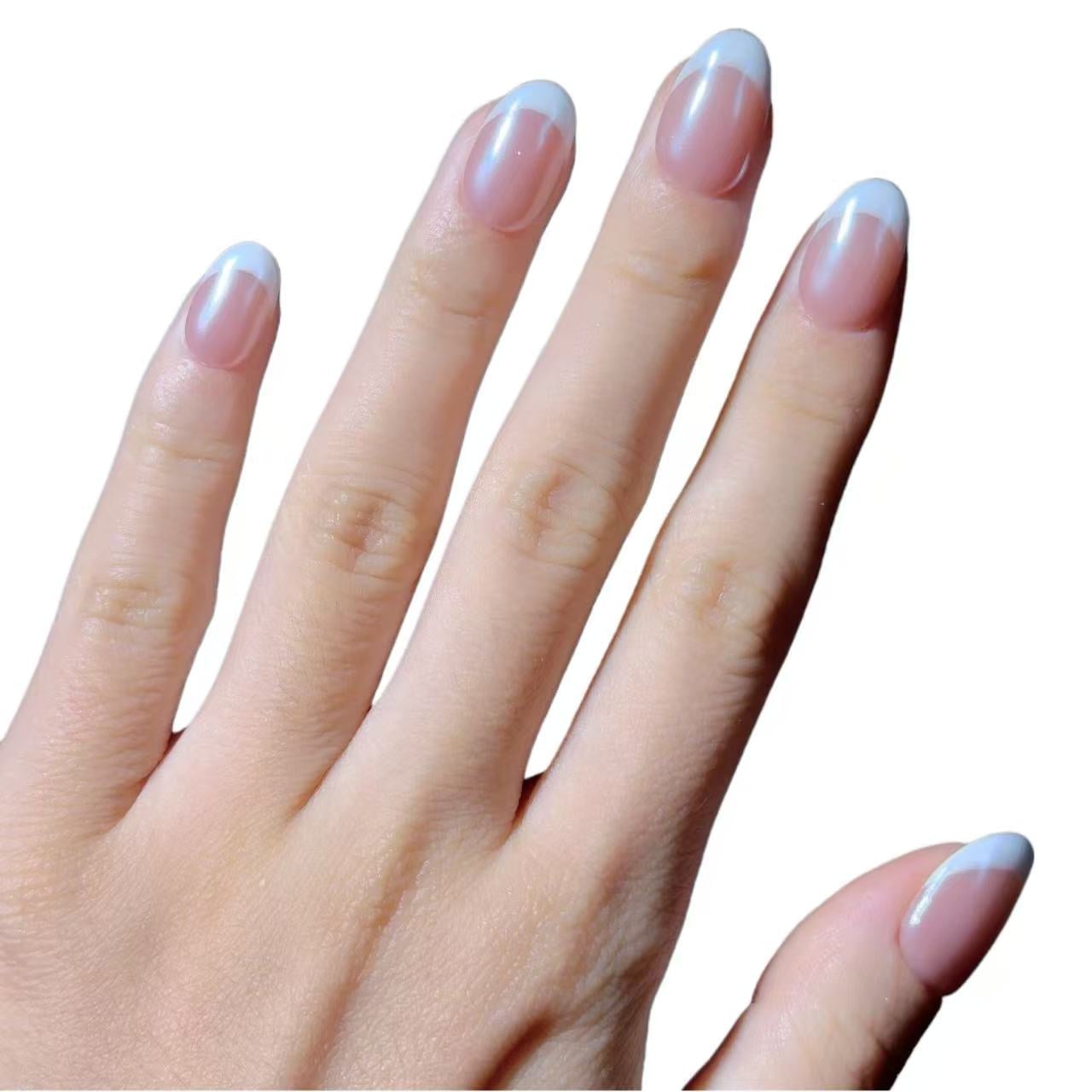 Sheer Nude to Pink Gradient Short Almond, Close-Up Take Sheer Nude to Pink Gradient Short Almond, Close-Up Take — Clean Girl Nails