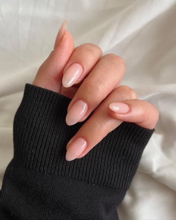 Sheer Nude Short Almond Glossy, Office-Safe Version Sheer Nude Short Almond Glossy, Office-Safe Version — Clean Girl Nails