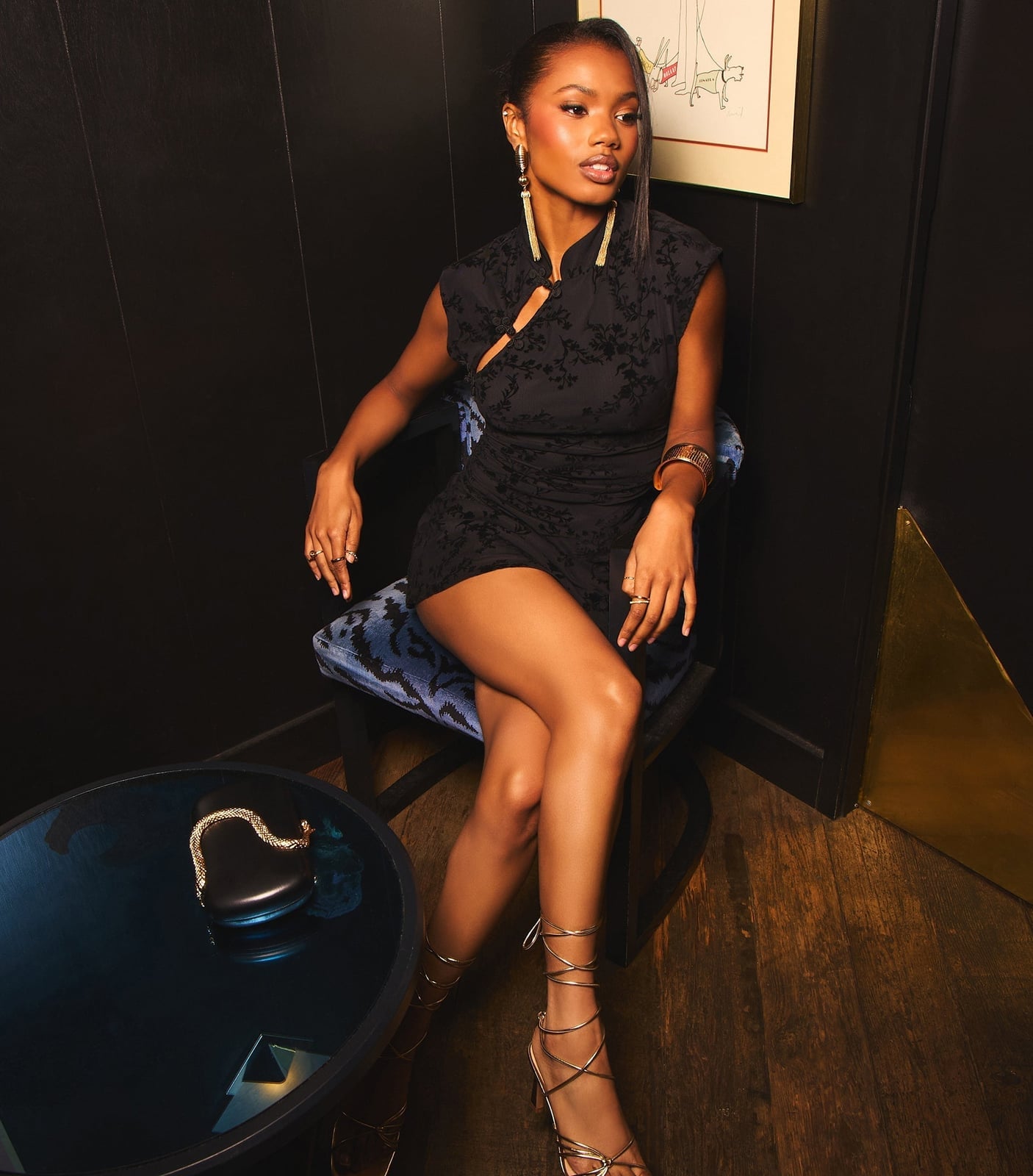 Black Mini Dress with Cut-Out Detail and Floral Pattern Black Mini Dress with Cut-Out Detail and Floral Pattern — Club Outfits Black Women