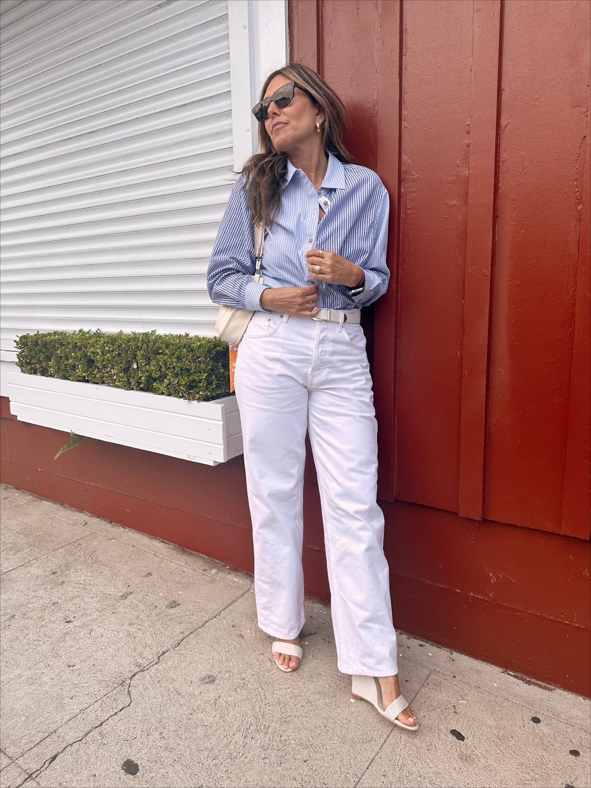 Striped Button-Down Shirt with White Jeans Striped Button-Down Shirt with White Jeans — Coastal Outfits