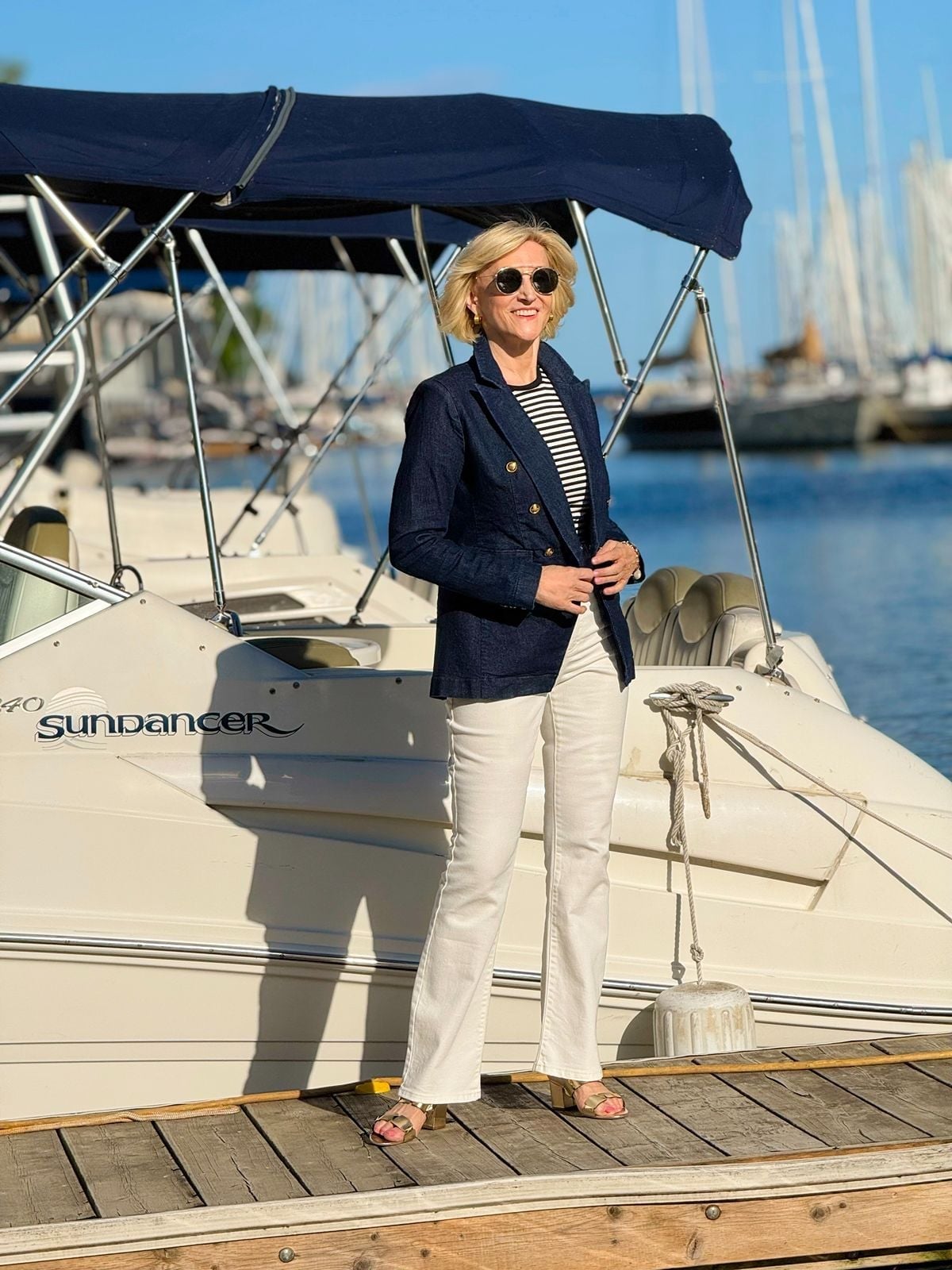 Navy Blazer with Striped Top and Jeans Navy Blazer with Striped Top and Jeans — Coastal Outfits