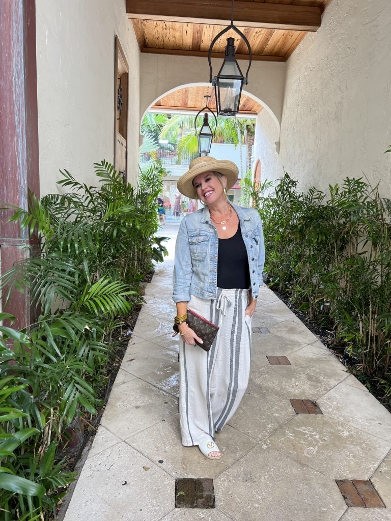 Striped Linen Trousers with Denim Jacket Striped Linen Trousers with Denim Jacket — Coastal Outfits