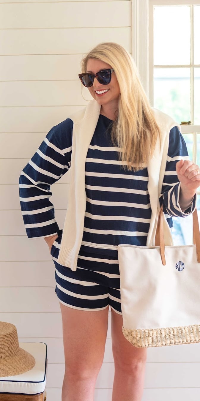 Striped Set with Knit Vest for Casual Travel Striped Set with Knit Vest for Casual Travel — Coastal Outfits