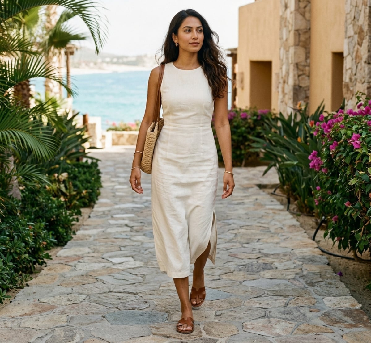 Linen Midi Dress with Side Slits for Vacation Linen Midi Dress with Side Slits for Vacation — Coastal Outfits
