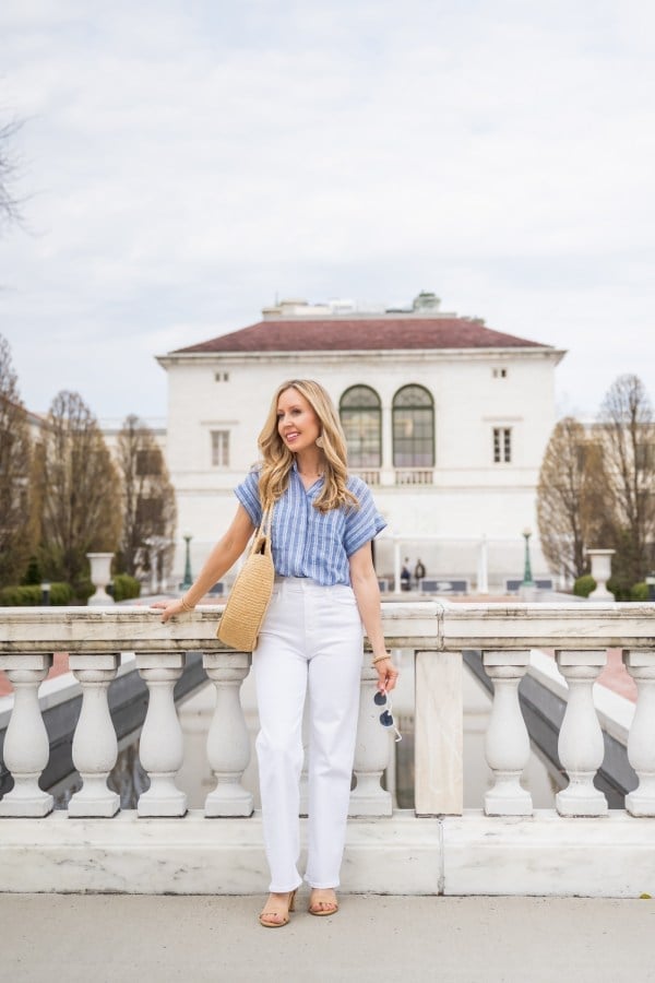 Striped Button-Down Shirt with Wide-Leg Pants Striped Button-Down Shirt with Wide-Leg Pants — Coastal Outfits