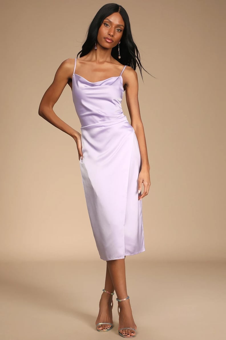 Lavender satin midi dress with cowl neckline Lavender satin midi dress with cowl neckline — Cocktail Dresses