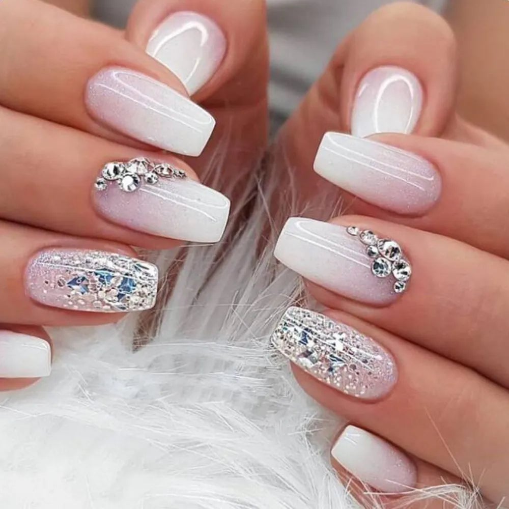 Medium Coffin Glitter and Rhinestone Ombre Medium Coffin Glitter and Rhinestone Ombre — Coffin Nails