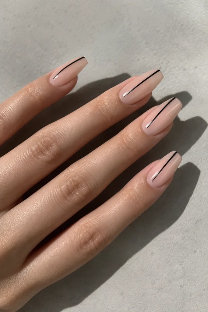 Short Coffin Sheer Pink with Thin Black Lines Short Coffin Sheer Pink with Thin Black Lines — Coffin Nails