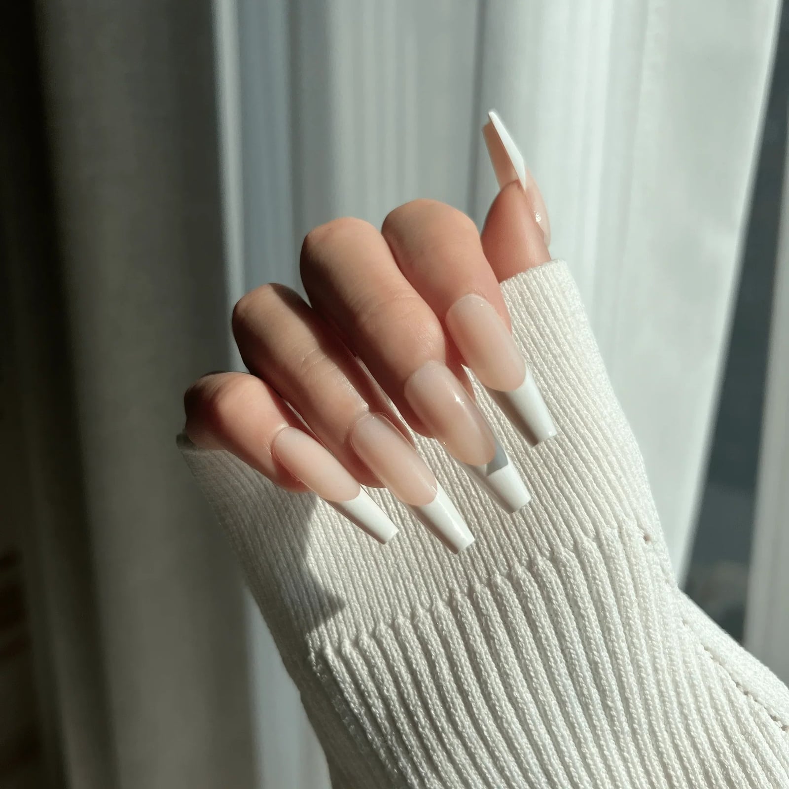 Long Coffin French Tips with Sheer Nude Long Coffin French Tips with Sheer Nude — Coffin Nails