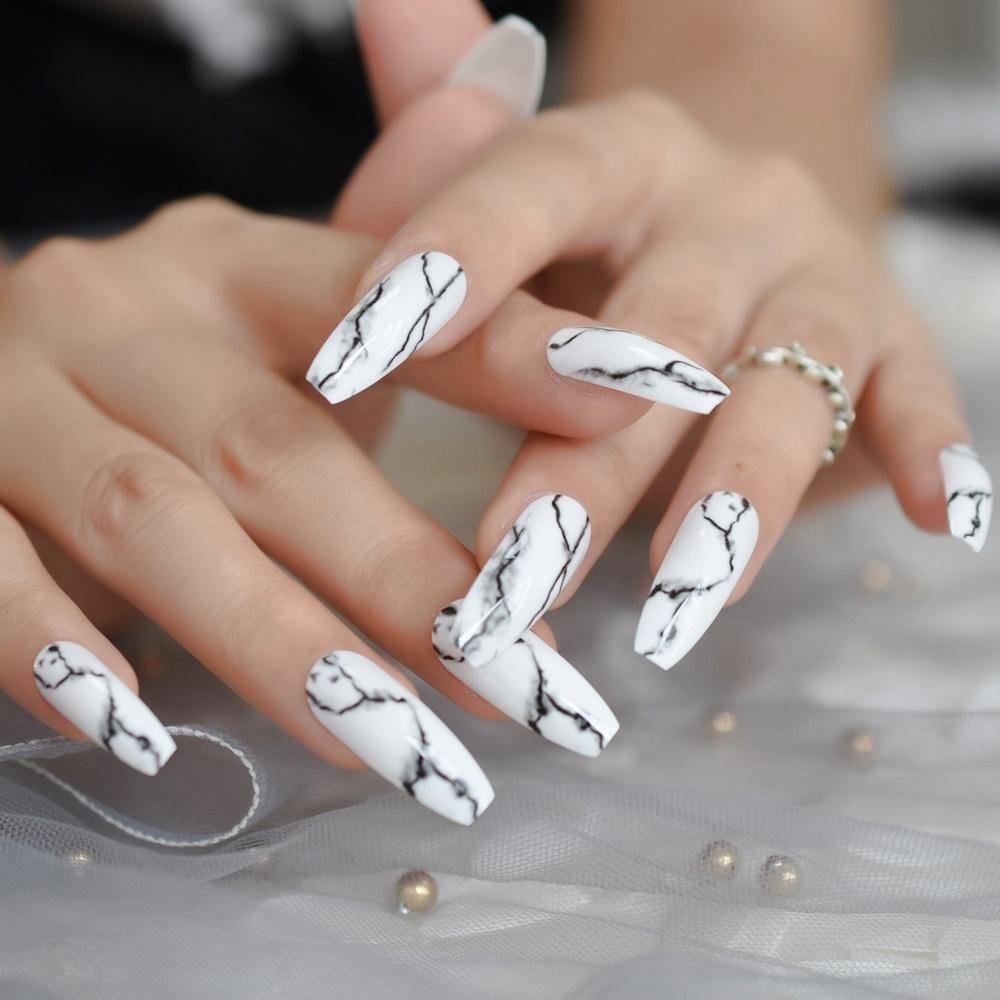 Long Coffin Black Marble with Gold Beads Long Coffin Black Marble with Gold Beads — Coffin Nails