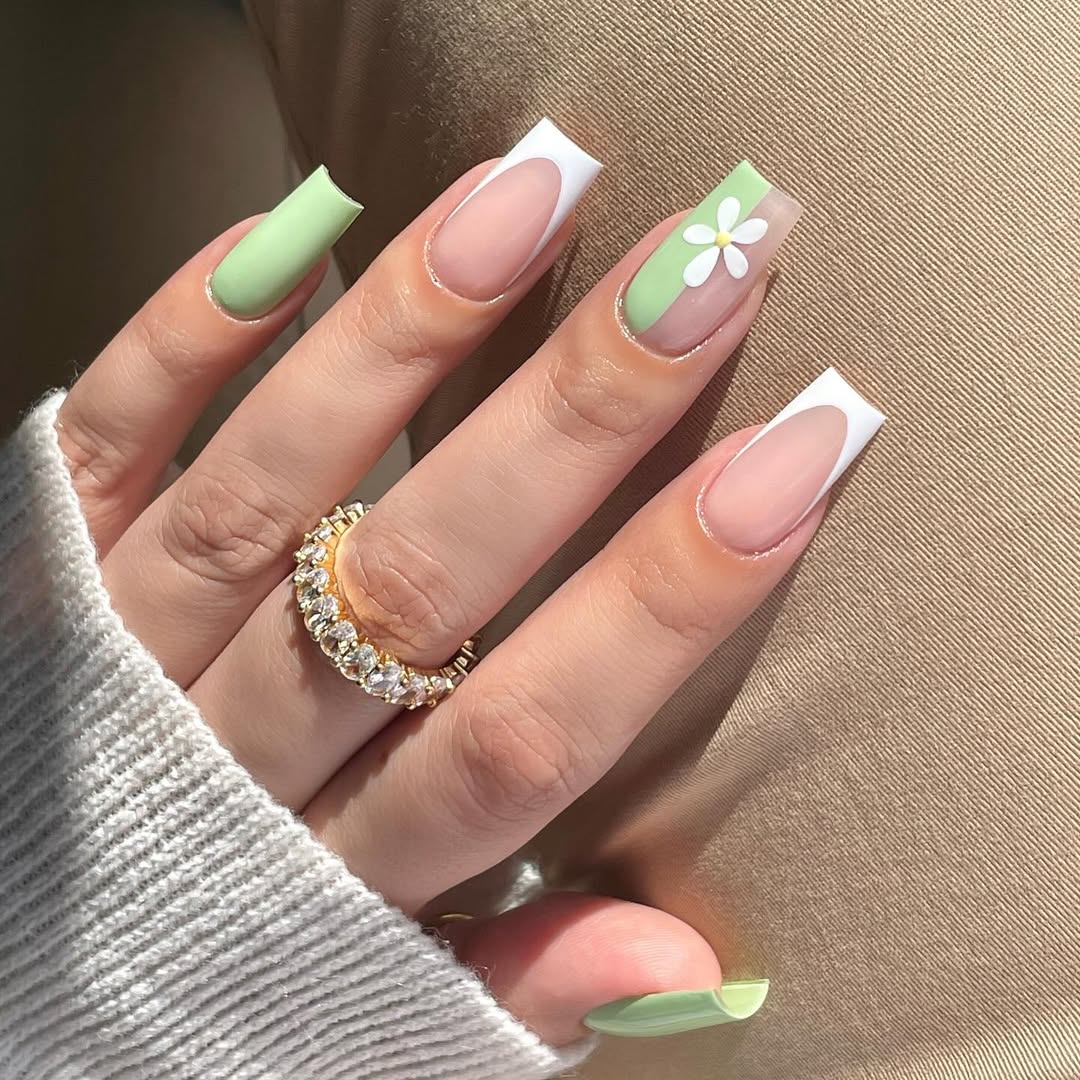 Long Coffin French with 3D White Flower Accent Long Coffin French with 3D White Flower Accent — Coffin Nails