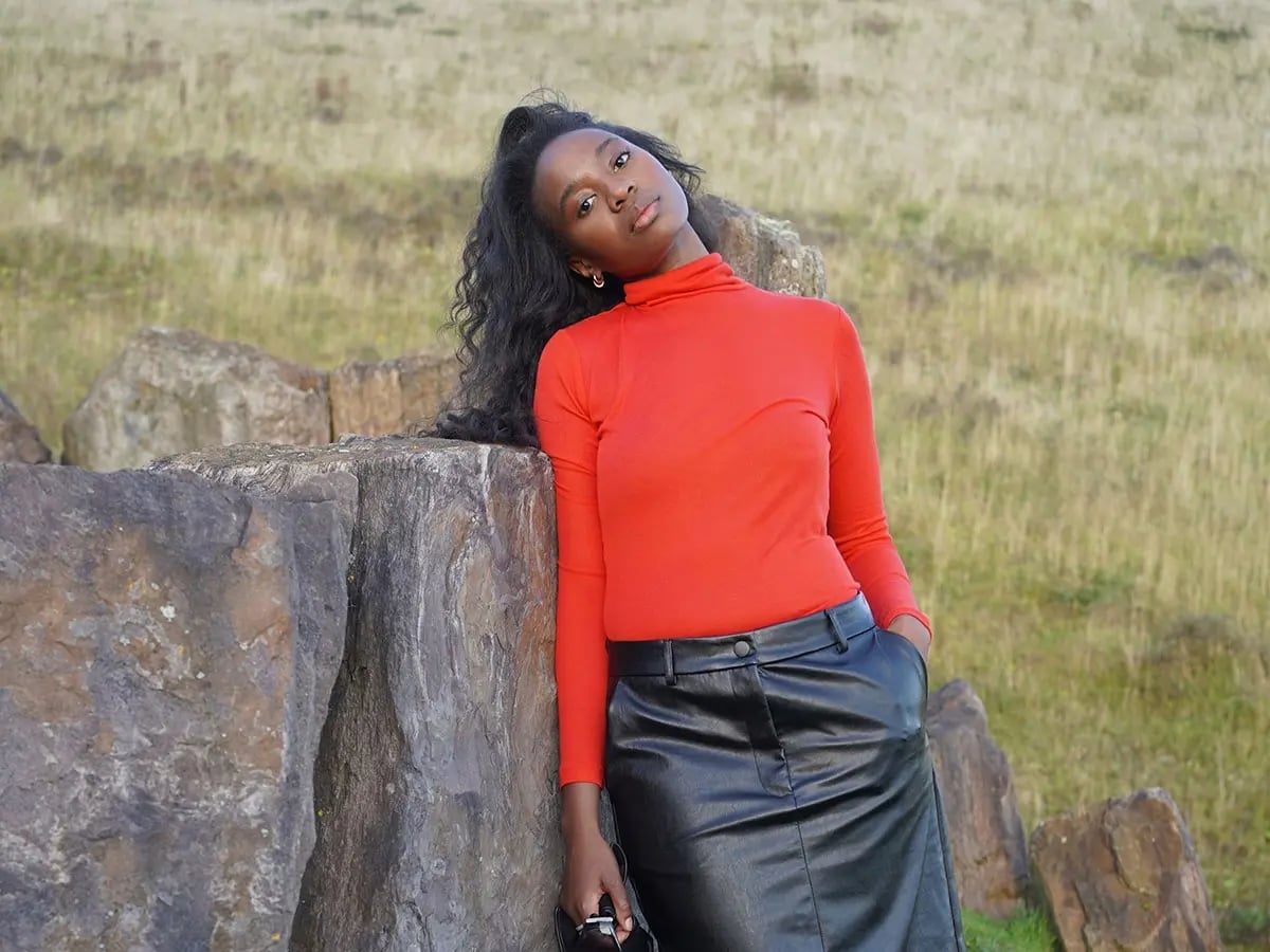 Turtleneck with leather A-line skirt Turtleneck with leather A-line skirt — College Outfits