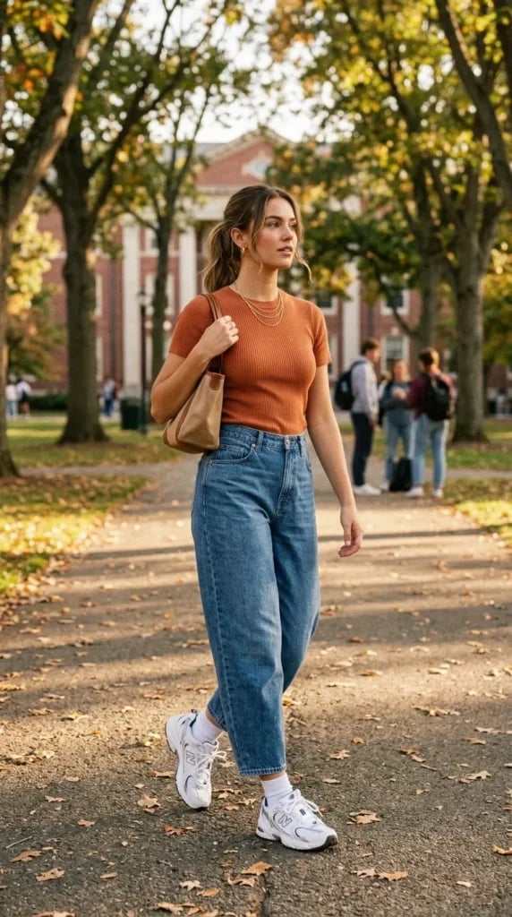 Ribbed knit top with wide-leg jeans Ribbed knit top with wide-leg jeans — College Outfits