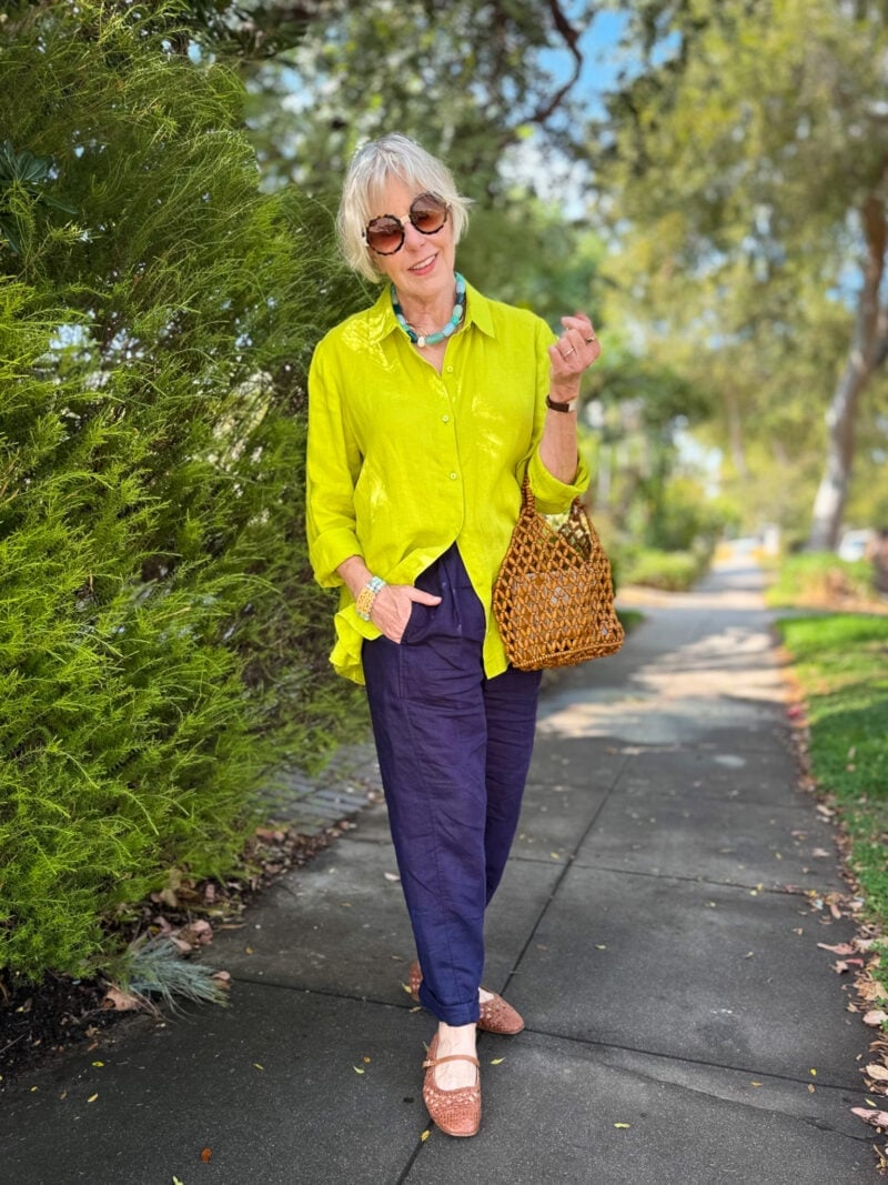 Lime Green Linen Shirt With Navy Trousers Lime Green Linen Shirt With Navy Trousers — Color Combinations Outfit