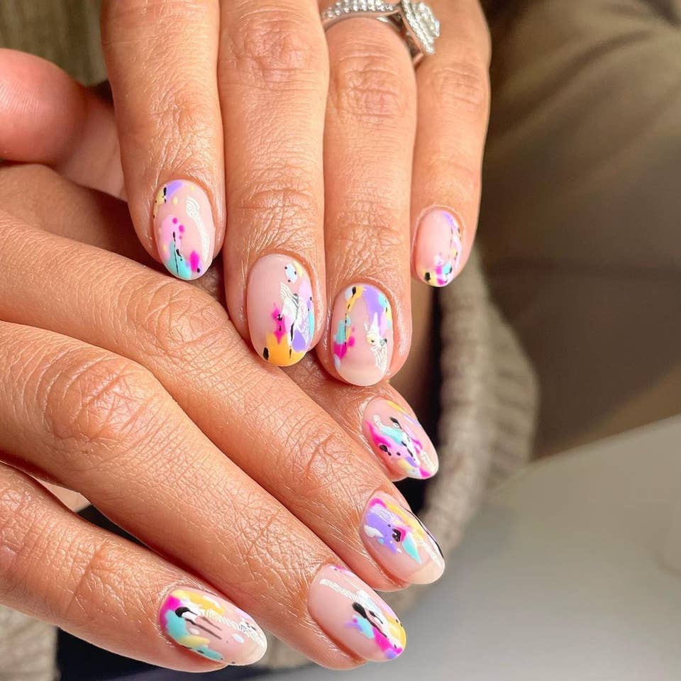 Sheer Pink With Abstract Brushstrokes Sheer Pink With Abstract Brushstrokes — Colorful Nails