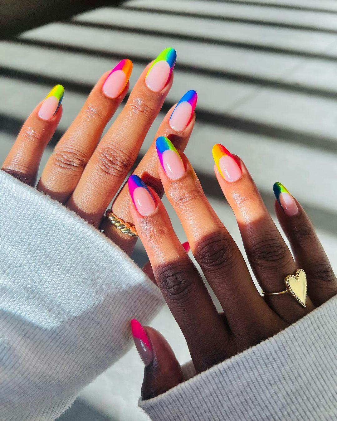 Neon Rainbow French Tips Neon Rainbow French Tips — Colorful Nails