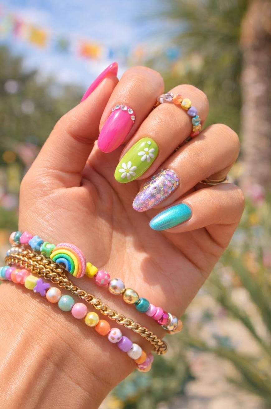 Bright Colors With Glitter Accent Bright Colors With Glitter Accent — Colorful Nails