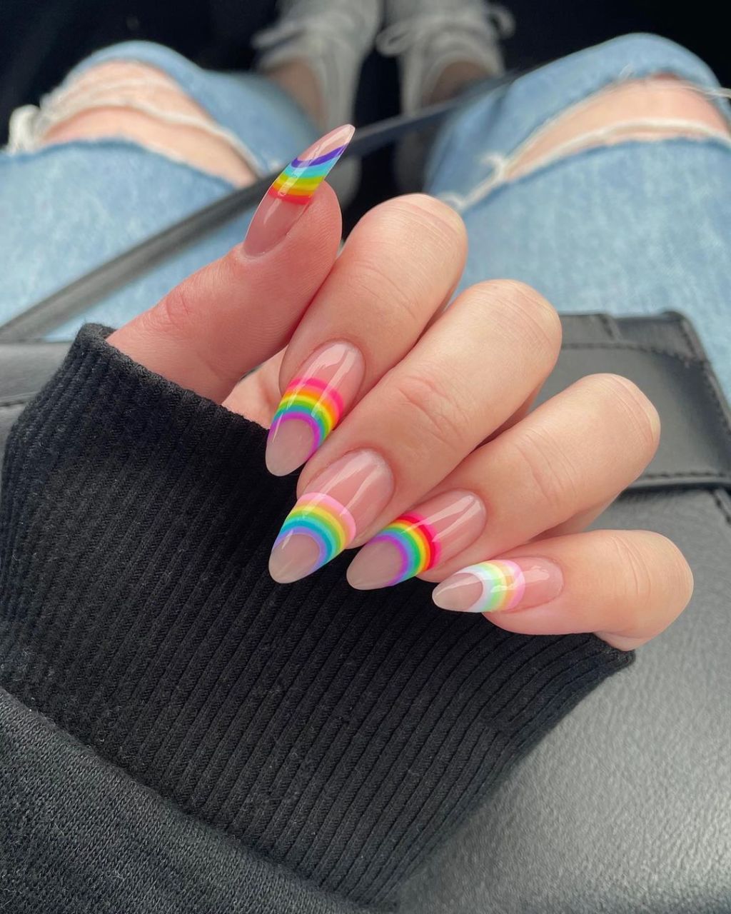 Vibrant Rainbow French Tips, Almond Vibrant Rainbow French Tips, Almond — Colorful Nails