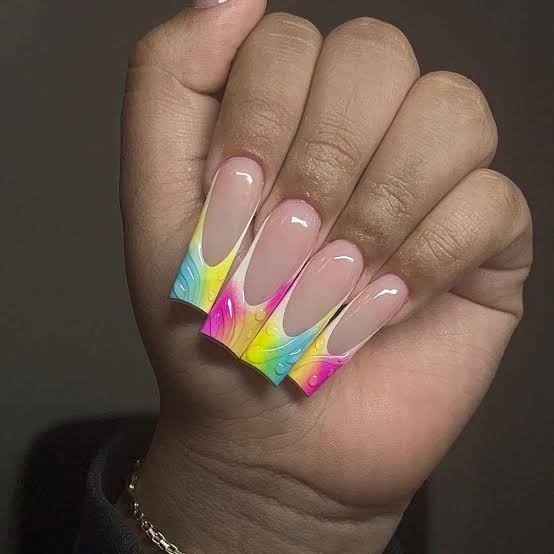 Long Square Rainbow Gradient French Long Square Rainbow Gradient French — Colorful Nails