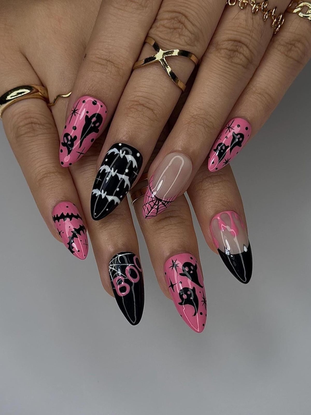 Halloween Pink Black Stiletto Nails Halloween Pink Black Stiletto Nails — Concert Nails