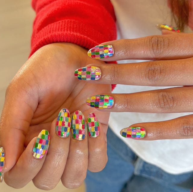 Multicolor Mosaic Tile Oval Nails Multicolor Mosaic Tile Oval Nails — Concert Nails
