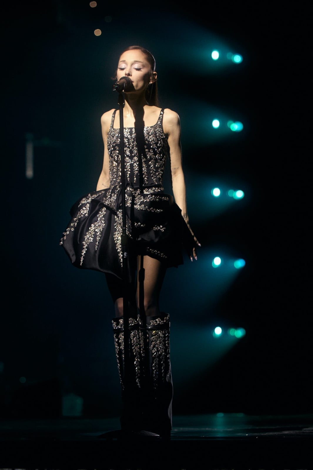 Embellished Mini Dress With Matching Knee-High Boots Embellished Mini Dress With Matching Knee-High Boots — Concert Outfits Black Women