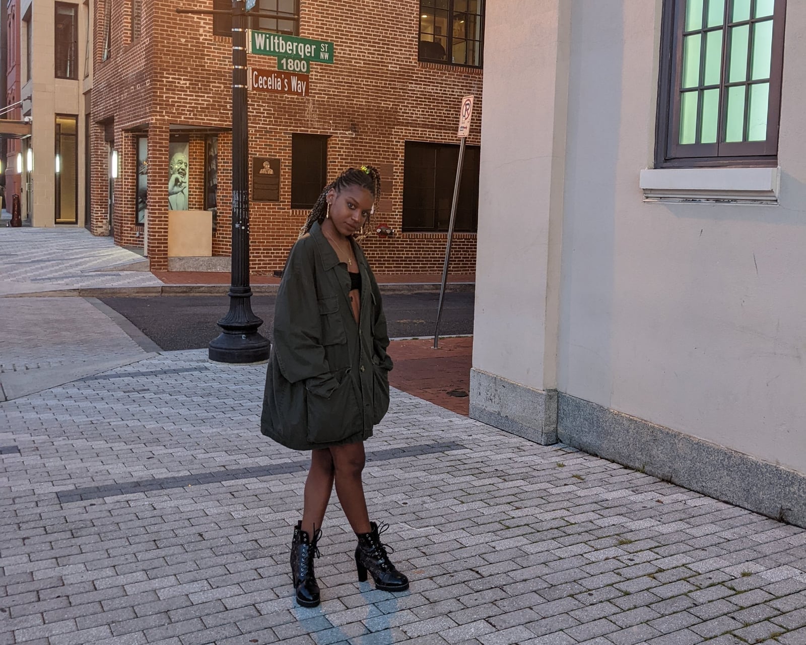 Oversized Olive Jacket Over Bralette With Mini Skirt Oversized Olive Jacket Over Bralette With Mini Skirt — Concert Outfits Black Women