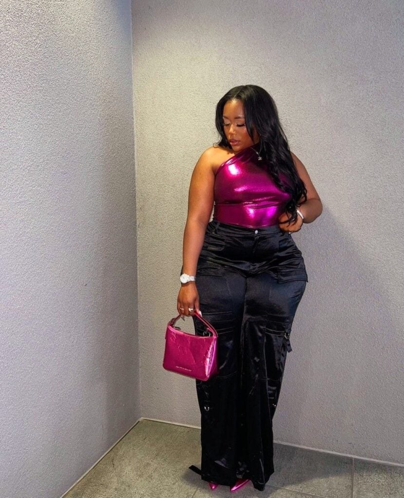 Metallic Halter Top With Satin Cargo Pants Metallic Halter Top With Satin Cargo Pants — Concert Outfits Black Women