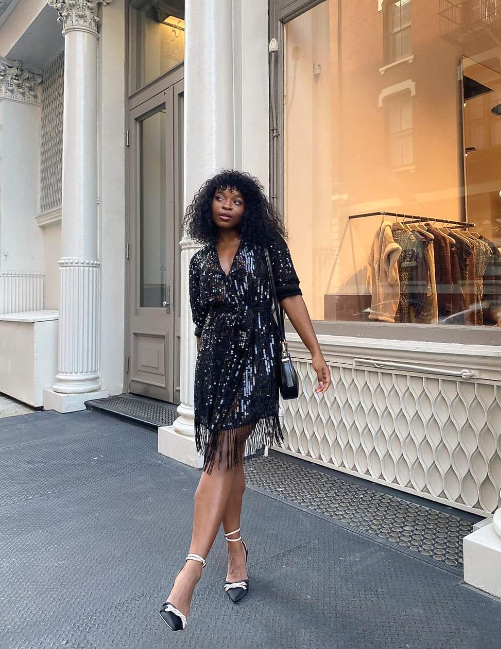 Sequin Mini Dress With Fringe Detail For Evening Concert Sequin Mini Dress With Fringe Detail For Evening Concert — Concert Outfits Black Women