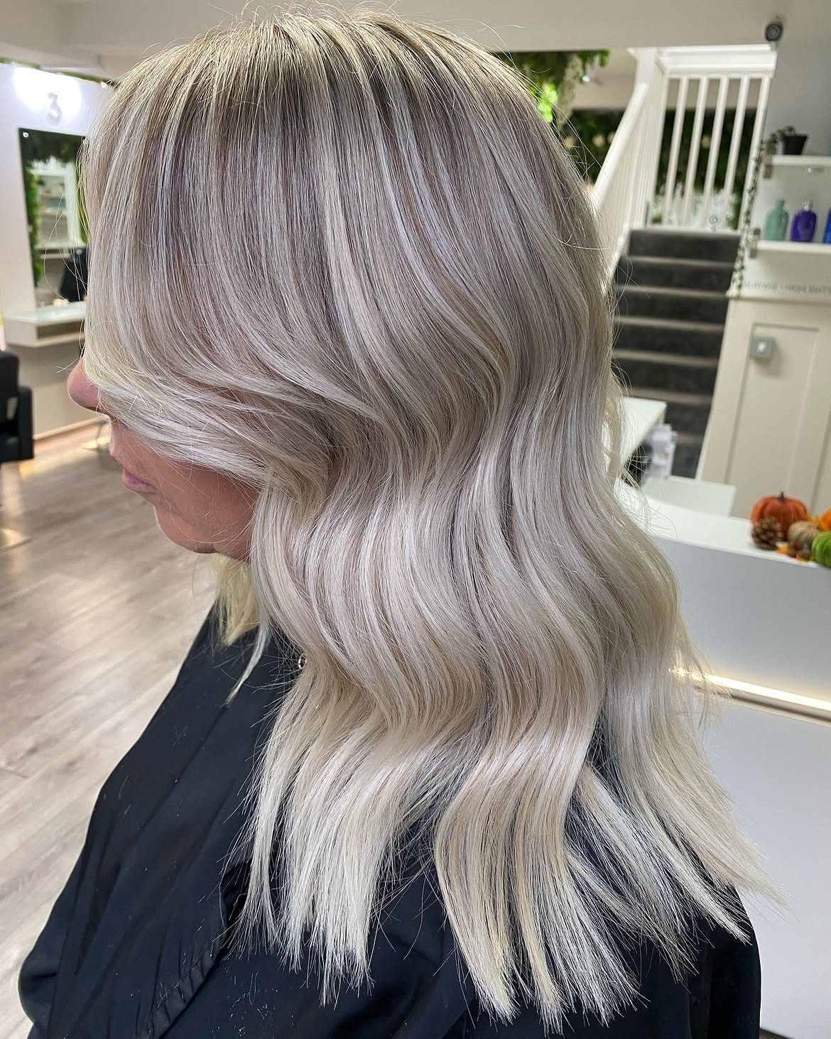 Cool Ash Blonde Balayage With Soft Waves